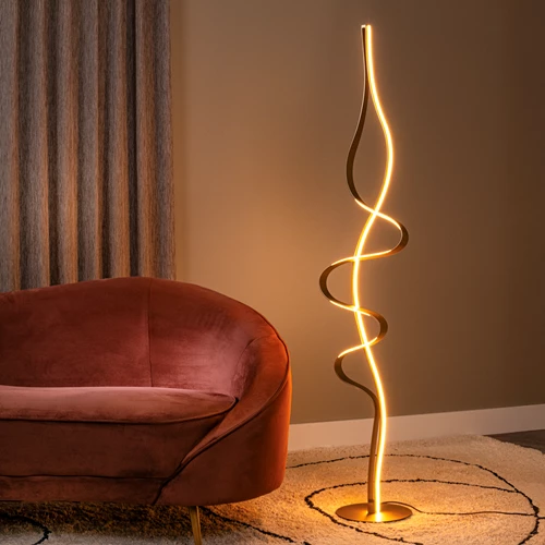Lucide LAMBADA - Lampadaire - LED Dim. - 1x38W 2700K - Or Mat / Laiton | Premium - ambiance 1